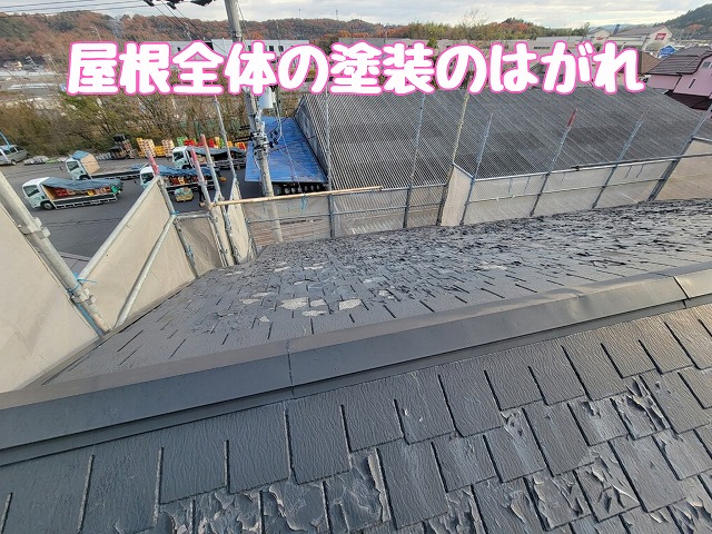 多治見市大畑町　屋根全体の塗装のはがれ