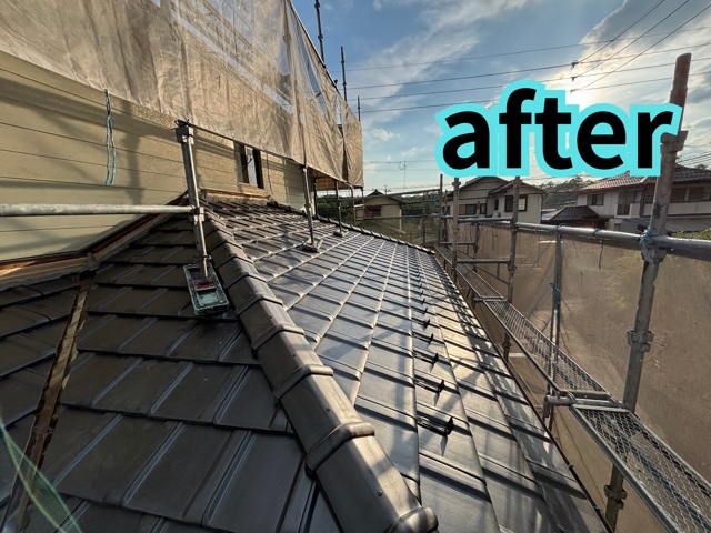 多治見市小名田町にて新しい平瓦を施工した1階屋根の様子