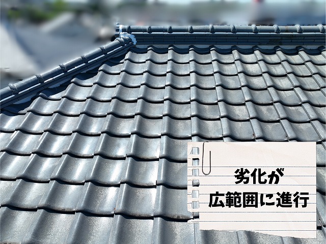 屋根全体に広がる経年劣化の様子