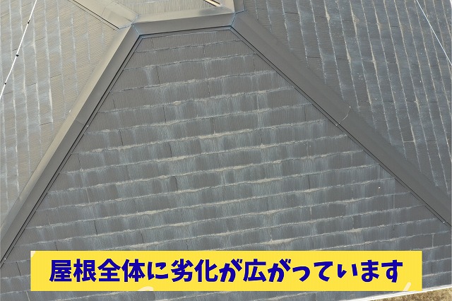 別の屋根面にも色あせや劣化が見られる様子