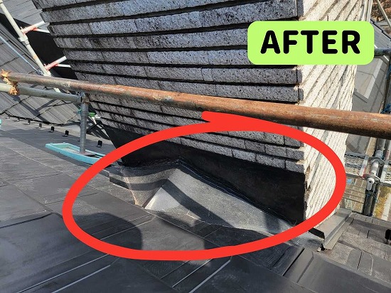 関市にて煙突周りの瓦施工の様子after