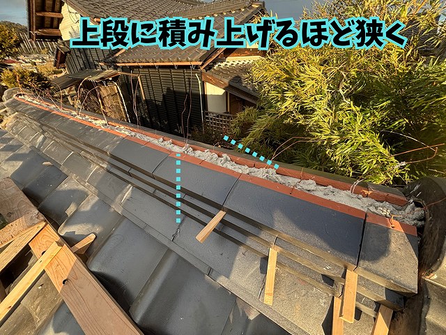 可児市御嵩町にて門の葺き替え工事 割加工の様子