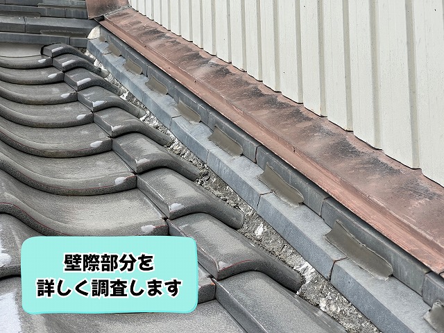 美濃加茂市にて壁際部分の状態を調査する様子