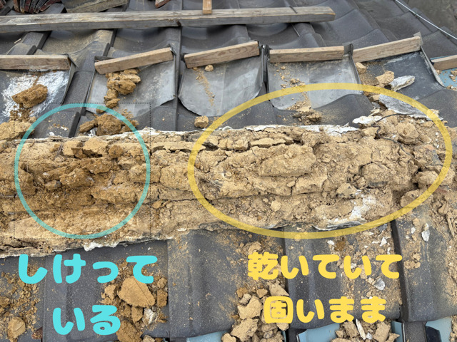 棟土　乾いている部分としけっている部分