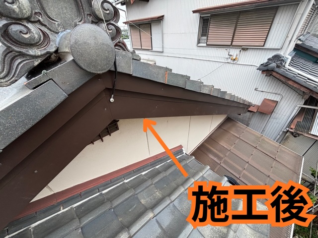 豊田市にて板金施工後の破風板の様子
