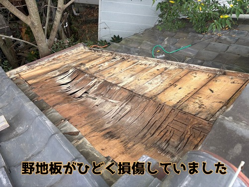 多治見市神楽町 雨漏りの影響で野地板が損傷していました
