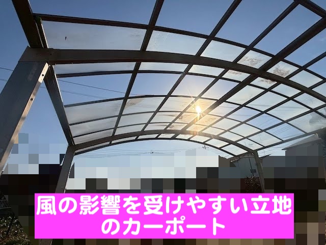 野木町　カーポートパネル張り替え　経年劣化したアクリルパネルの写真