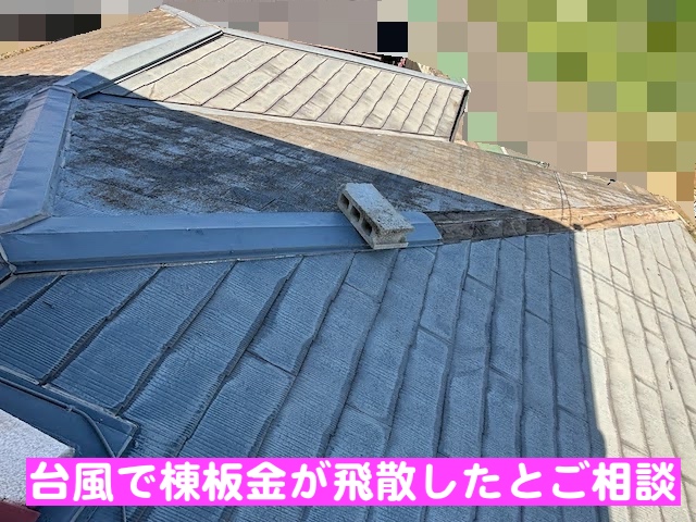 小山市 下屋根の棟板金が強風で飛散 現場調査の写真