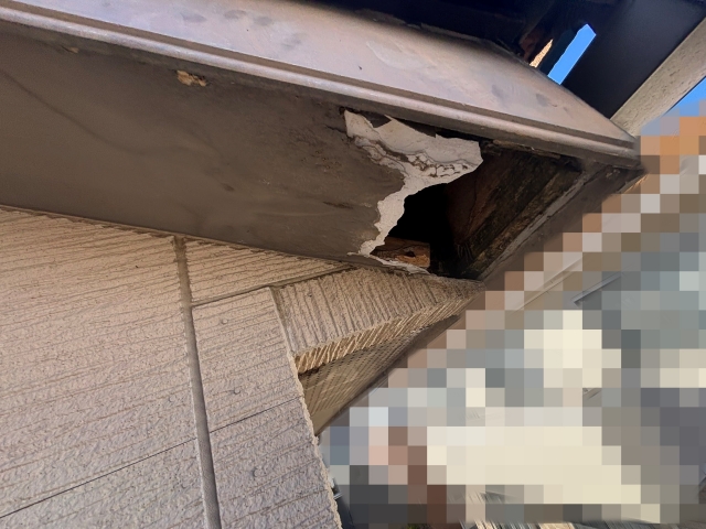 軒天に穴があいて破損