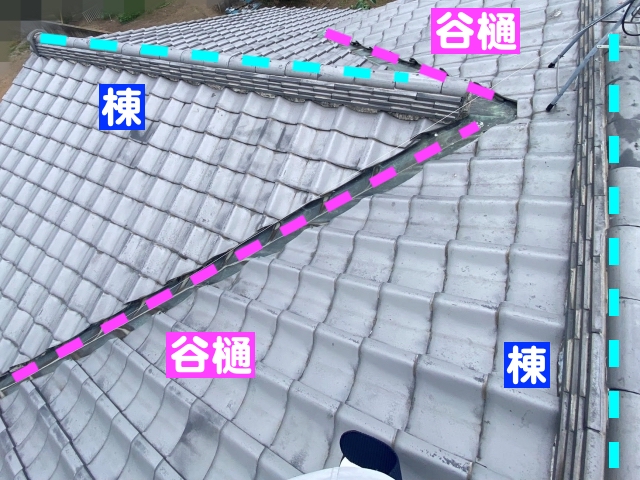 瓦屋根のチェックポイント・棟部分と谷樋