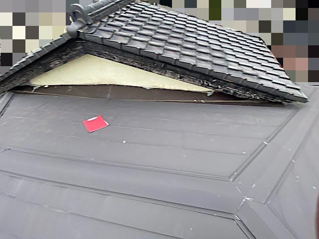 真岡市　増築部の雨漏りを屋根カバー工法で改修　施工前の写真