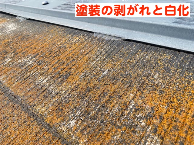 小山市　化粧スレート屋根調査　塗装が剥がれ白化した屋根の写真