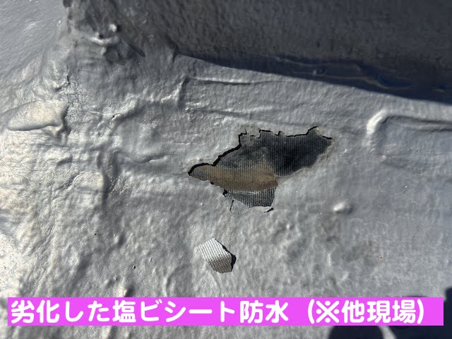 劣化が著しいのシート防水の写真