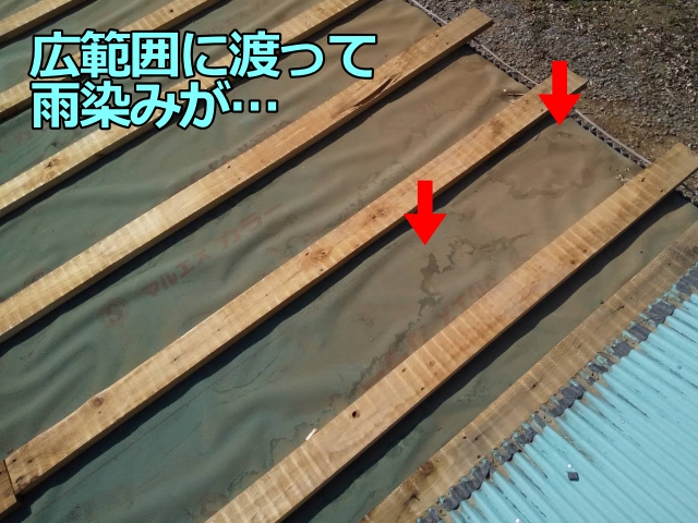 広範囲に渡って雨染みが…