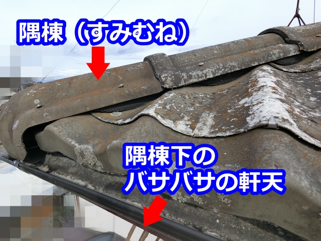 隅棟下のバサバサの軒天