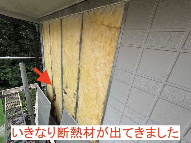 取り外した外壁サイディングの中から出てきた断熱材