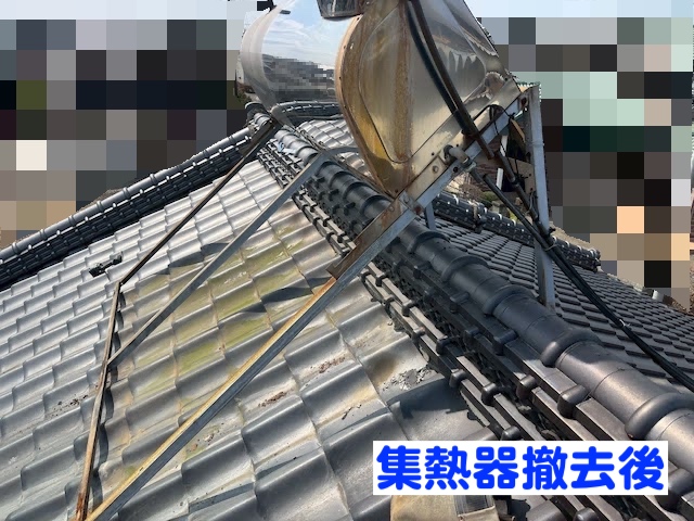 結城市　使用していない太陽熱温水器を撤去　解体作業の写真