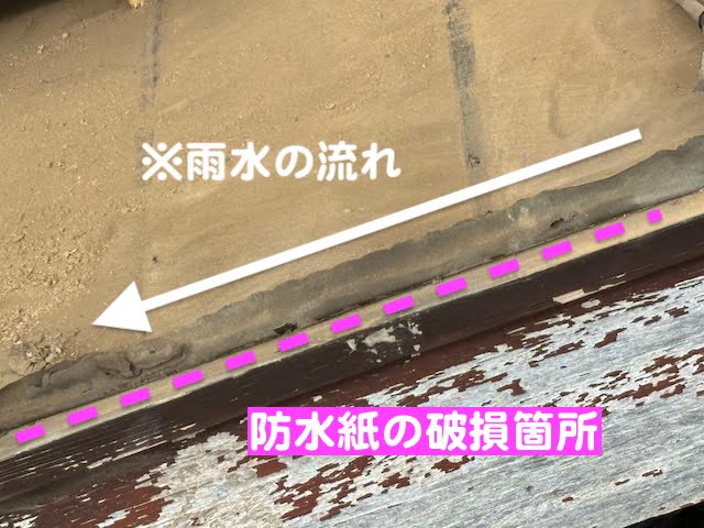 真岡市 瓦屋根を葺き直して雨漏り修理 破損していた防水紙の写真