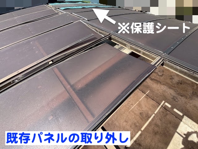 下野市 カーポートのパネルズレ調整・再設置 パネル取り外し作業の写真