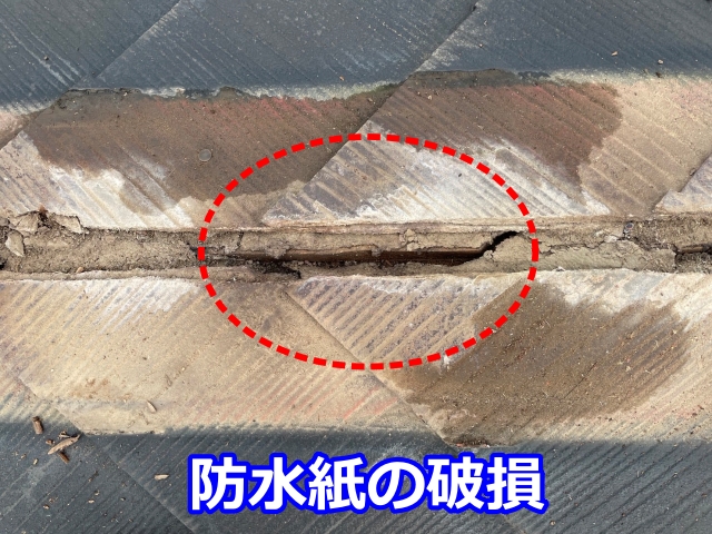 防水紙（ルーフィング）の破損