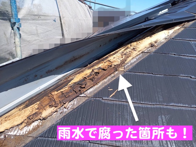 真岡市　塗装前の棟板金交換　雨水で腐った木製貫板の写真