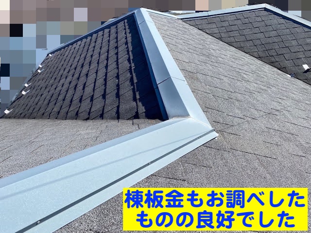 真岡市　築15年のシングル屋根を調査　棟板金確認の写真