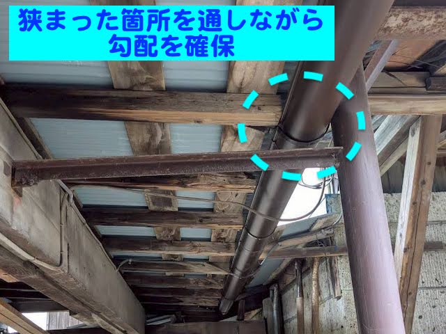 真岡市 倉庫庇屋根の軒雨樋交換 パナソニックアイアン105設置後の写真
