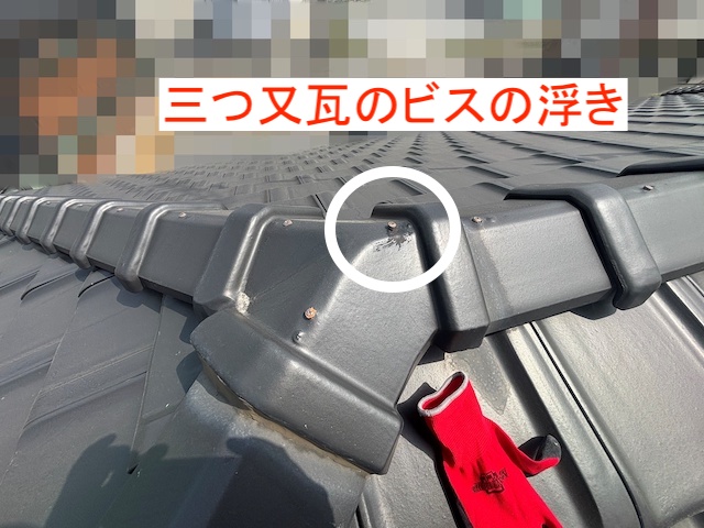 三つ又瓦のビスが一本浮いている
