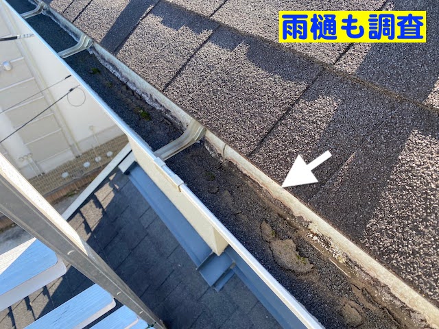 真岡市　築15年のシングル屋根を調査　雨樋確認の写真