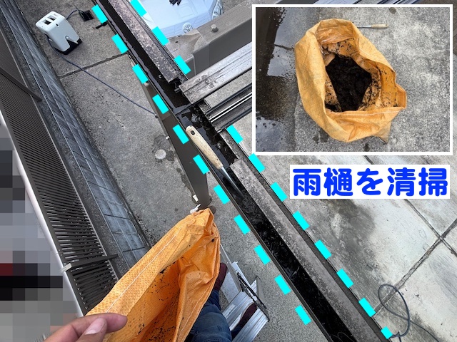 新しいパネルを取り付ける前に車庫の雨樋を清掃