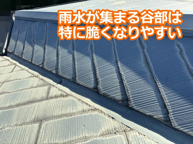 雨水が集まる谷部は特に脆くなりやすい