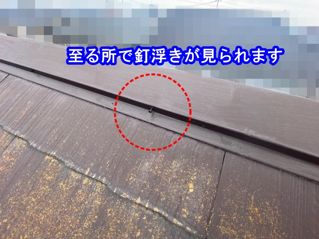 棟板金の釘浮き