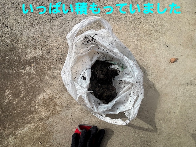 カーポートのガイドに溝に積もったチリやホコリ