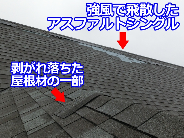 強風で飛散したアスファルトシングル