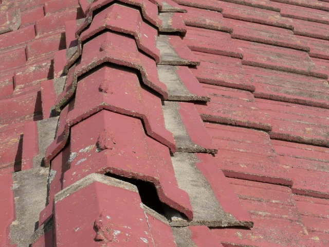 波打つように湾曲した棟瓦