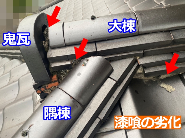 複数箇所で同様の劣化が見られ、棟全体の安定性が低下しています