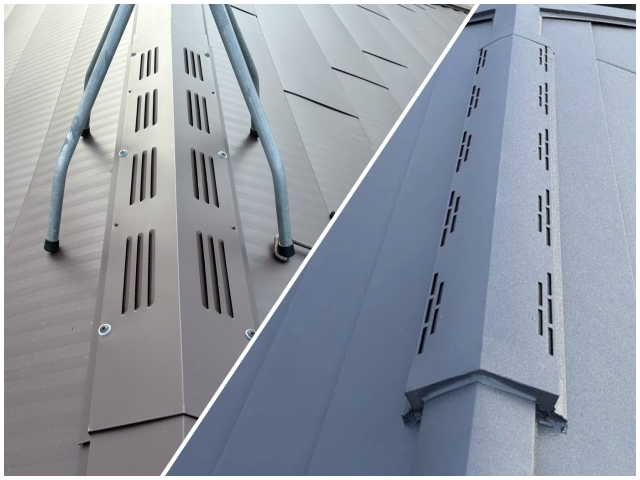 金属屋根に施工された換気部材