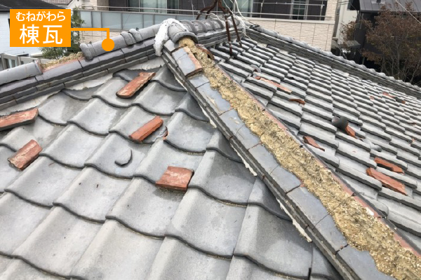 台風による屋根瓦の飛散の事例