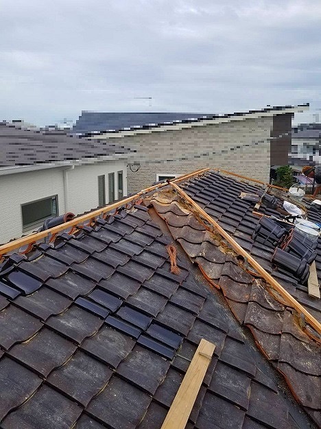 加古川市　棟積み替え（丸瓦一発仕上げ）　新規木下地施工