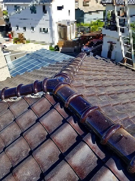 加古川市　棟積み替え（丸瓦一発仕上げ）　棟瓦の積み直し