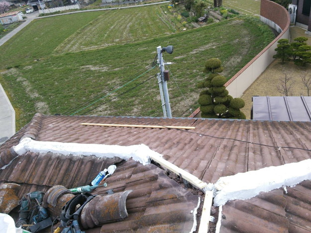 加古川市　屋根　棟瓦設置前作業
