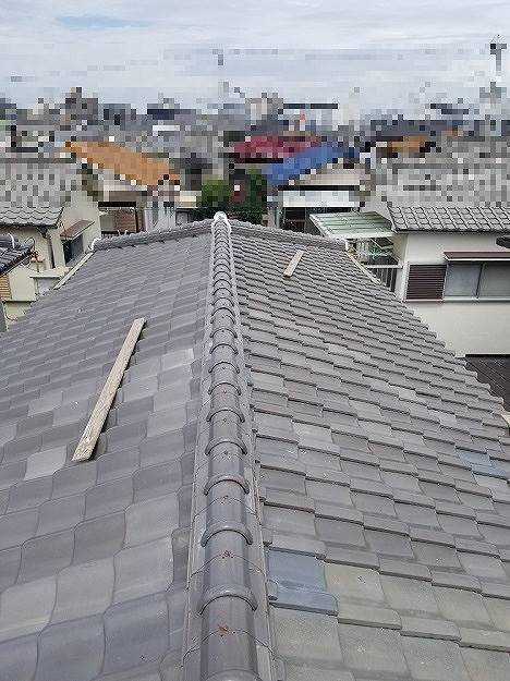 明石市 施工事例 棟 熨斗 釉薬瓦 施工後 棟全景