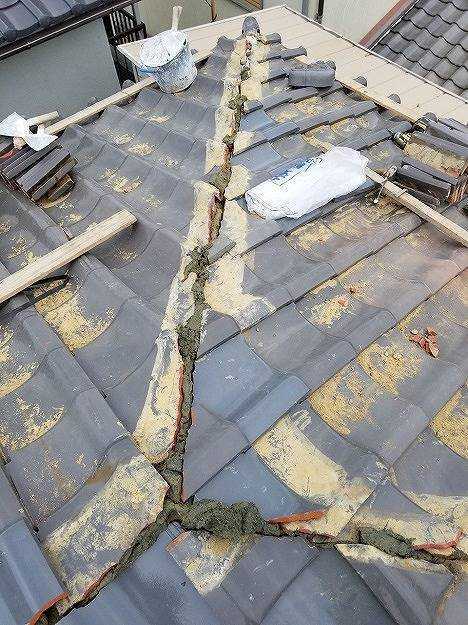 明石市　施工事例　棟　熨斗　釉薬瓦　モルタル隅棟