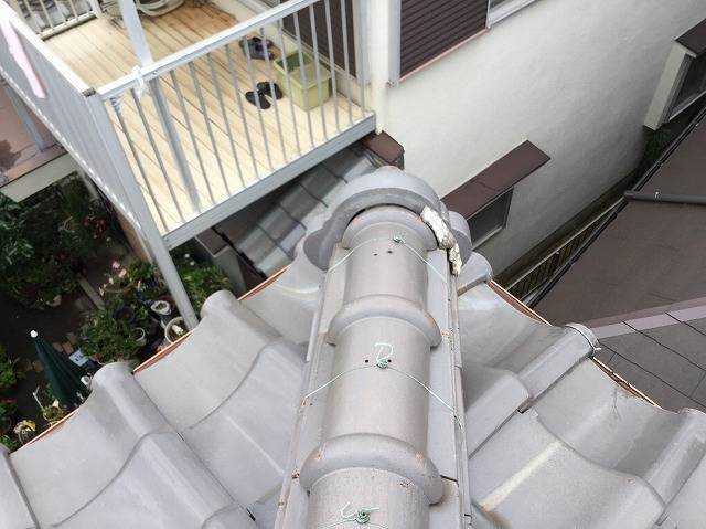 明石市　施工事例　棟　熨斗　釉薬瓦　施工前　隅棟