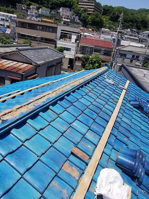 高砂市　棟積み直し　棟瓦の納まり