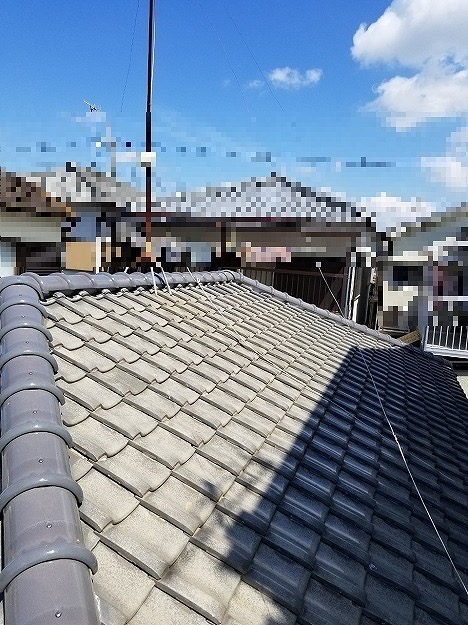 明石市　雨漏り修理、屋根材　紐丸瓦一発仕上げ施工全景