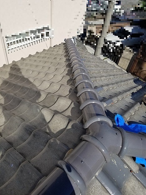 明石市　雨漏り修理、屋根材　紐丸瓦一発仕上げ施工完了