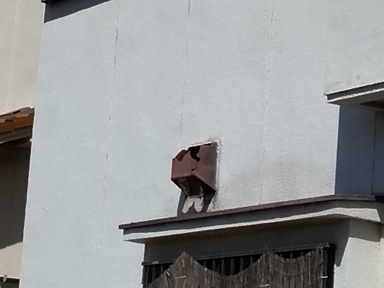 神戸市西　雹被害　換気フード破損