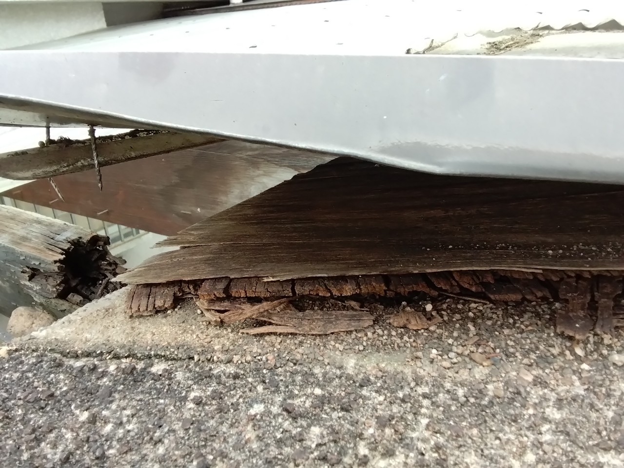 加古川市　ガレージ屋根コンパネ水濡れ腐る