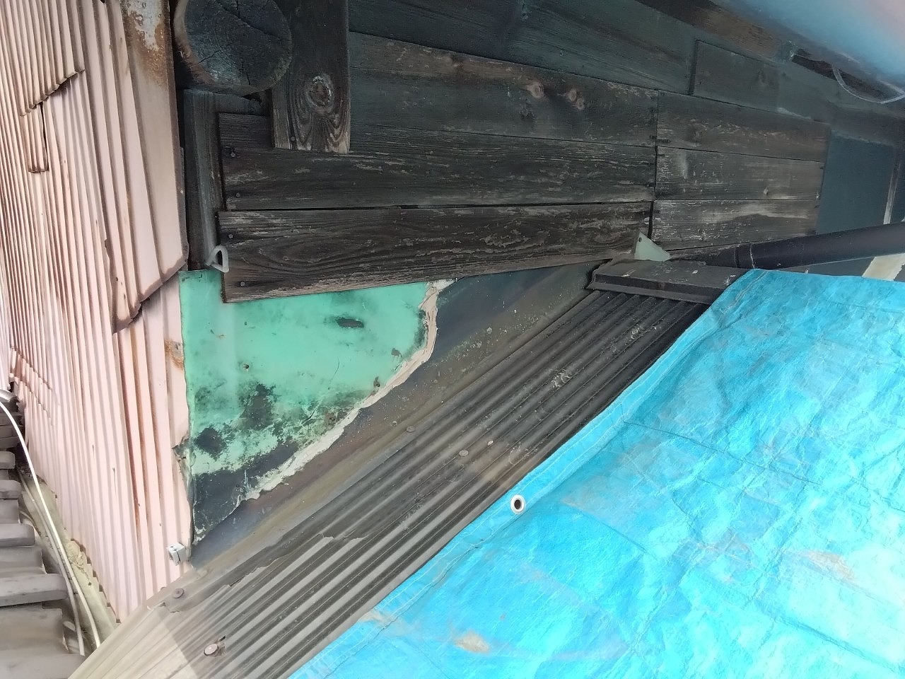 加古郡稲美町　雹被害で波板屋根をブルーシート